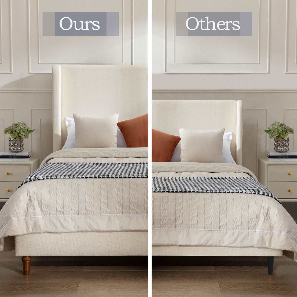 Harper - California King Size Tall Headboard Upholstered Bed - Ivory