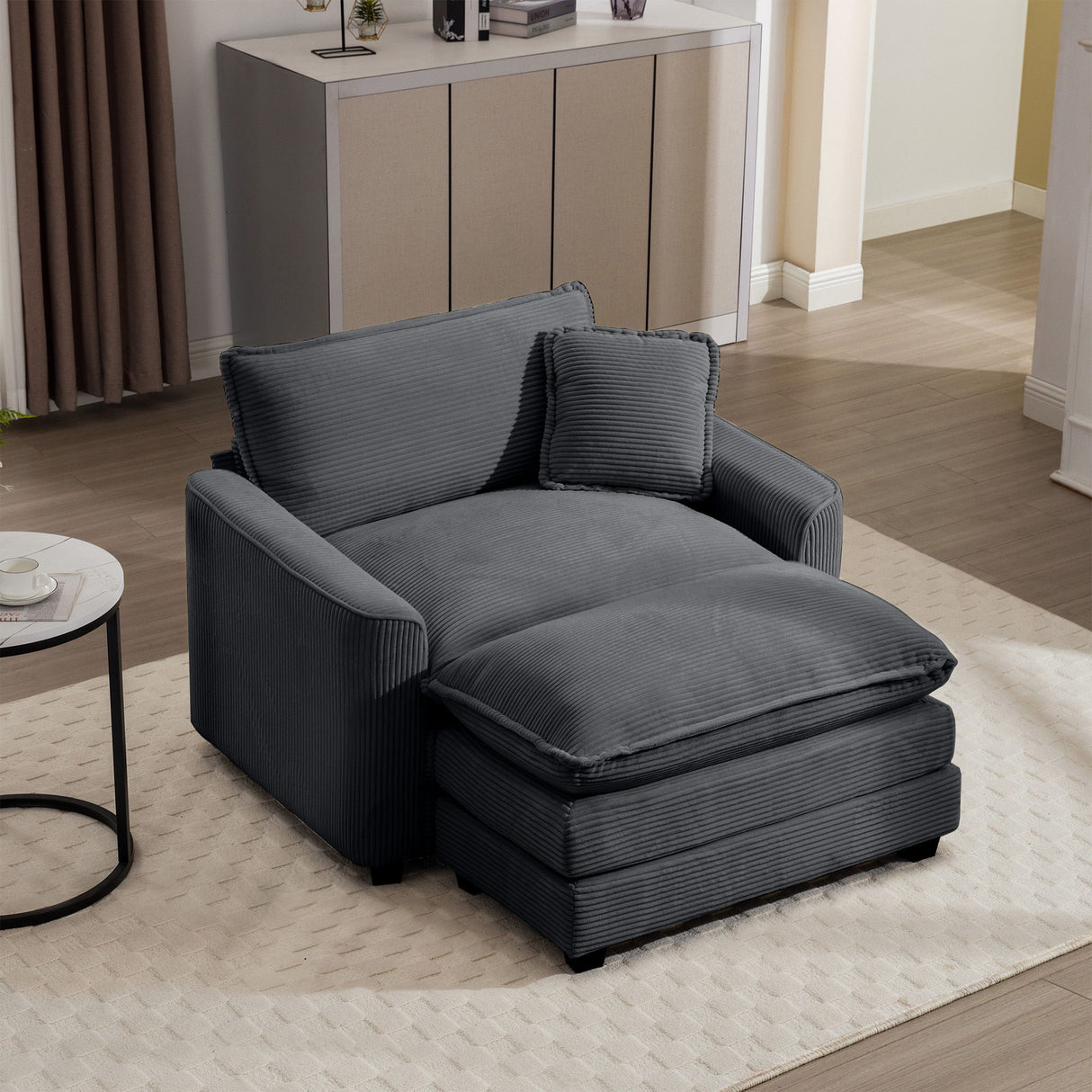 Classic Modern Comfortable Single Chair Deep Seat Sofa With Footstool
