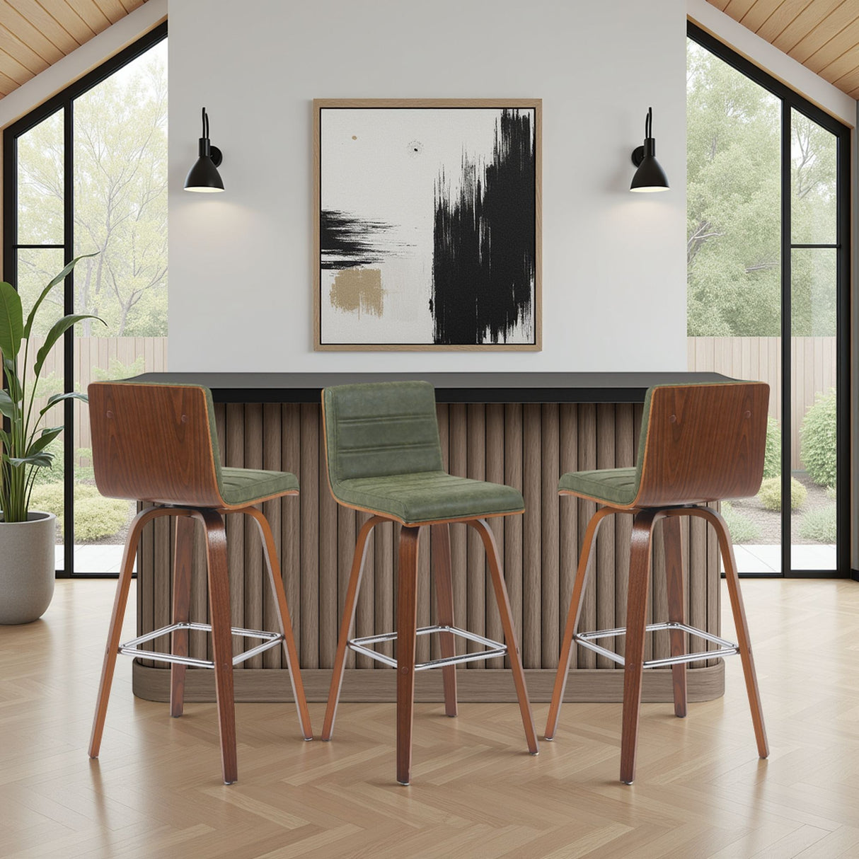 Vienna - Modern Swivel Bar Height Stool - Walnut Finished Wood Frame