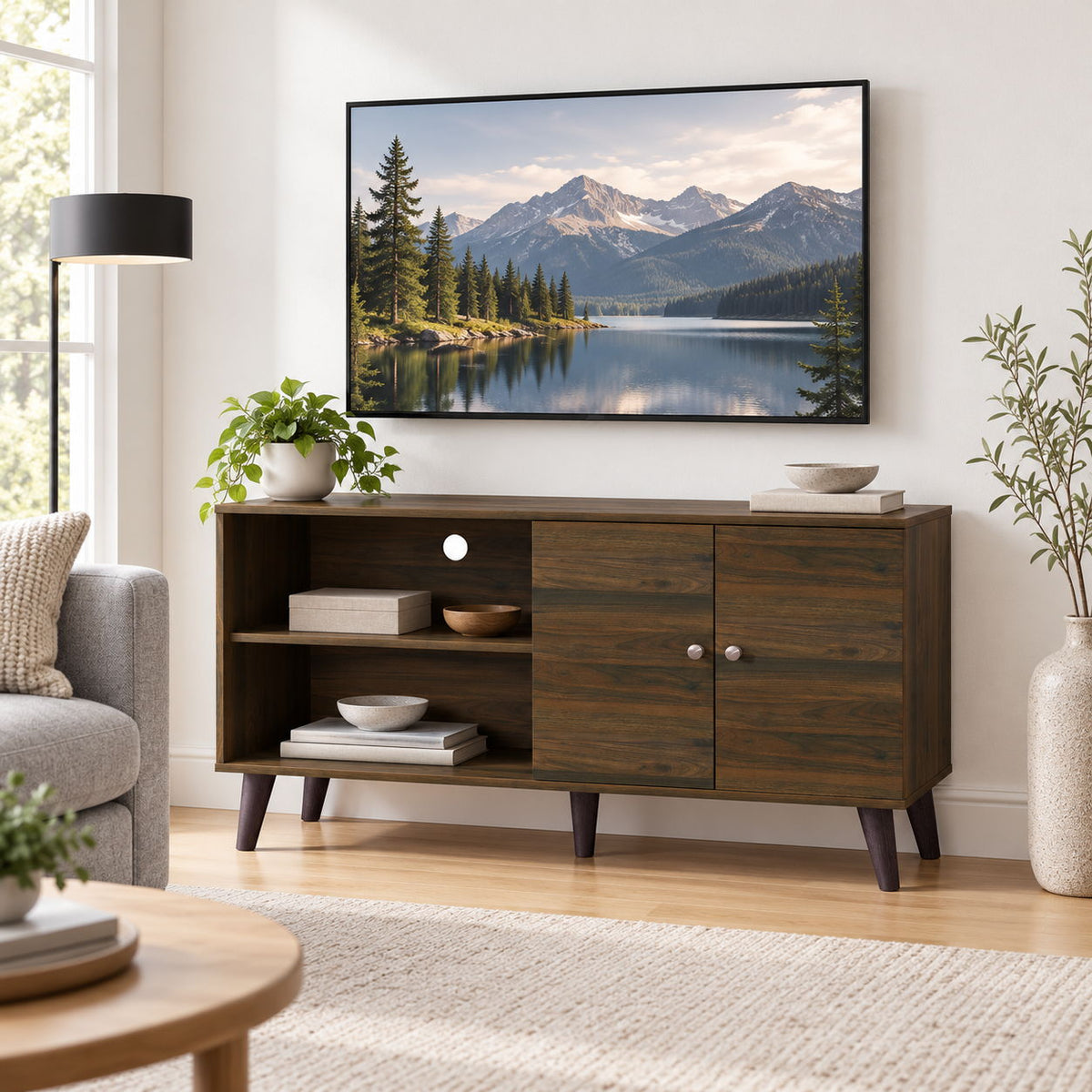 Amidon - TV Stand, With 2 Storage Shelves And 1 Cabinet