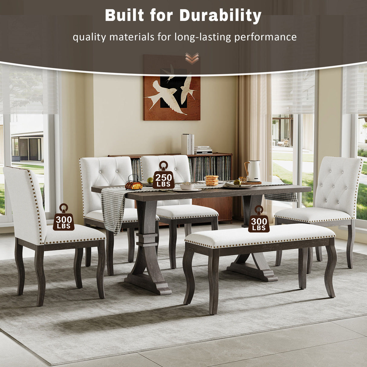 Dining Set With Bench, 6 Piece