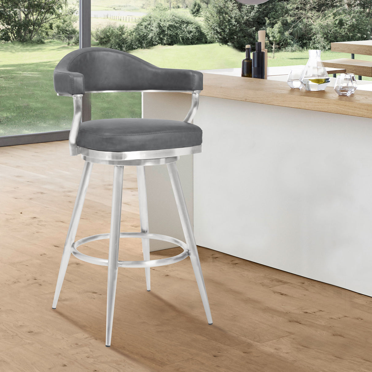 Justin - 26" Counter Height Swivel Vintage Bar Stool - Gray / Brushed