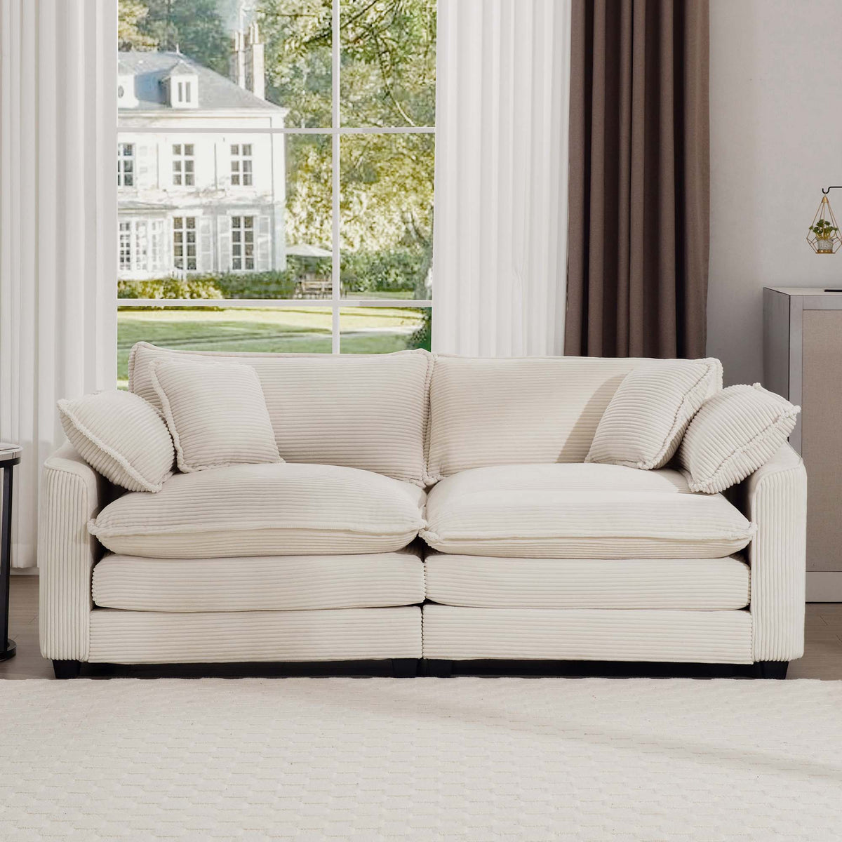 Modern 2 Seater With 4 Pillows, Upholstered Deep Seating Loveseat