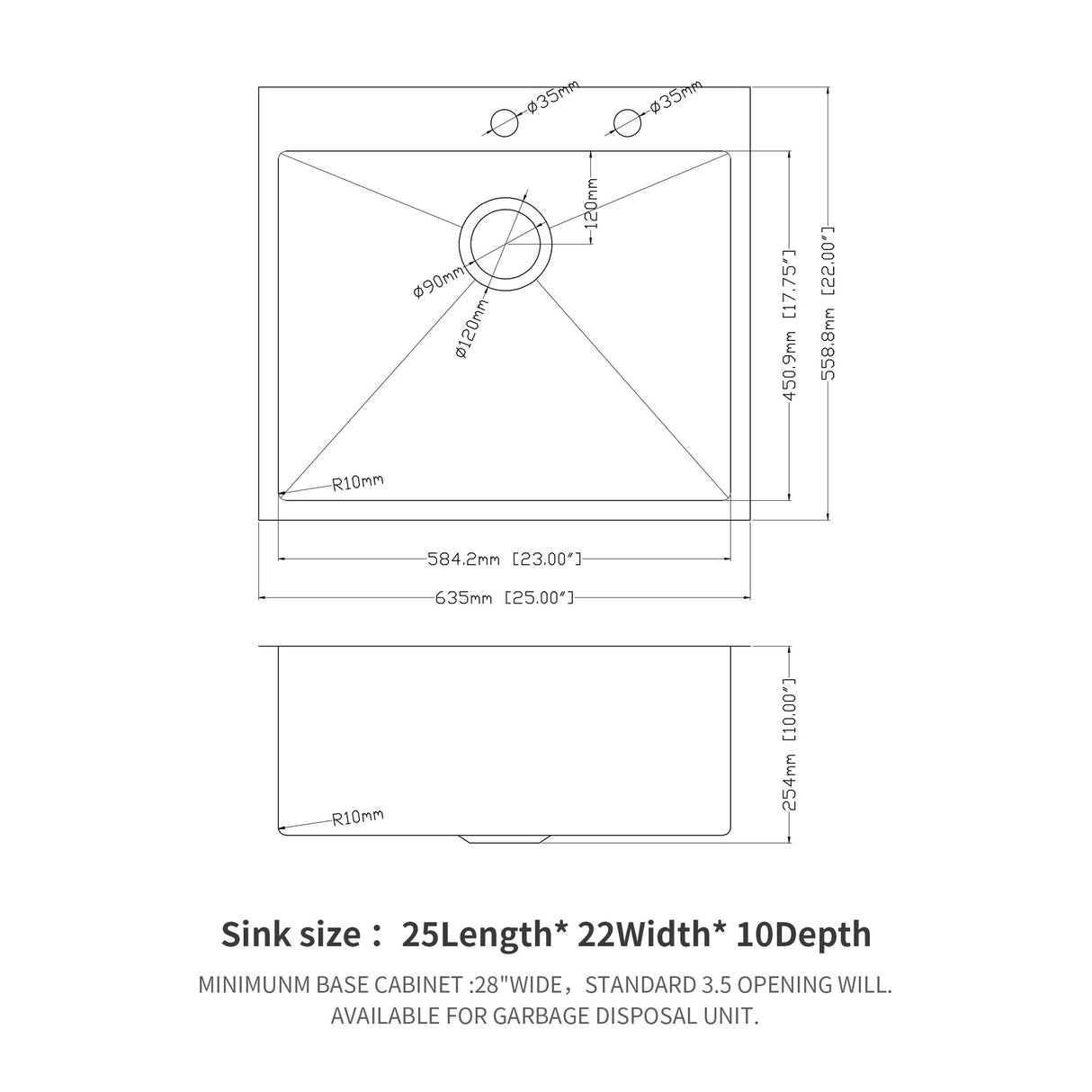 Drop In Kitchen Sink, 16 Gauge Stainless Steel, Single Bowl, Topmount Basin