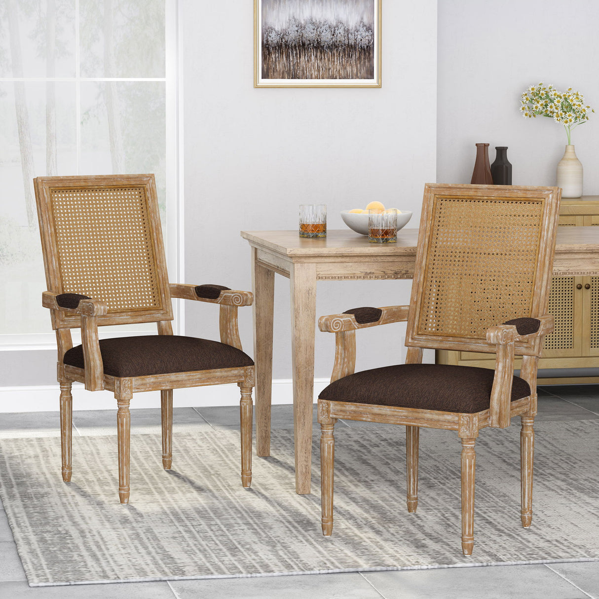 Upholstered Dining Chair With Cane Backrest