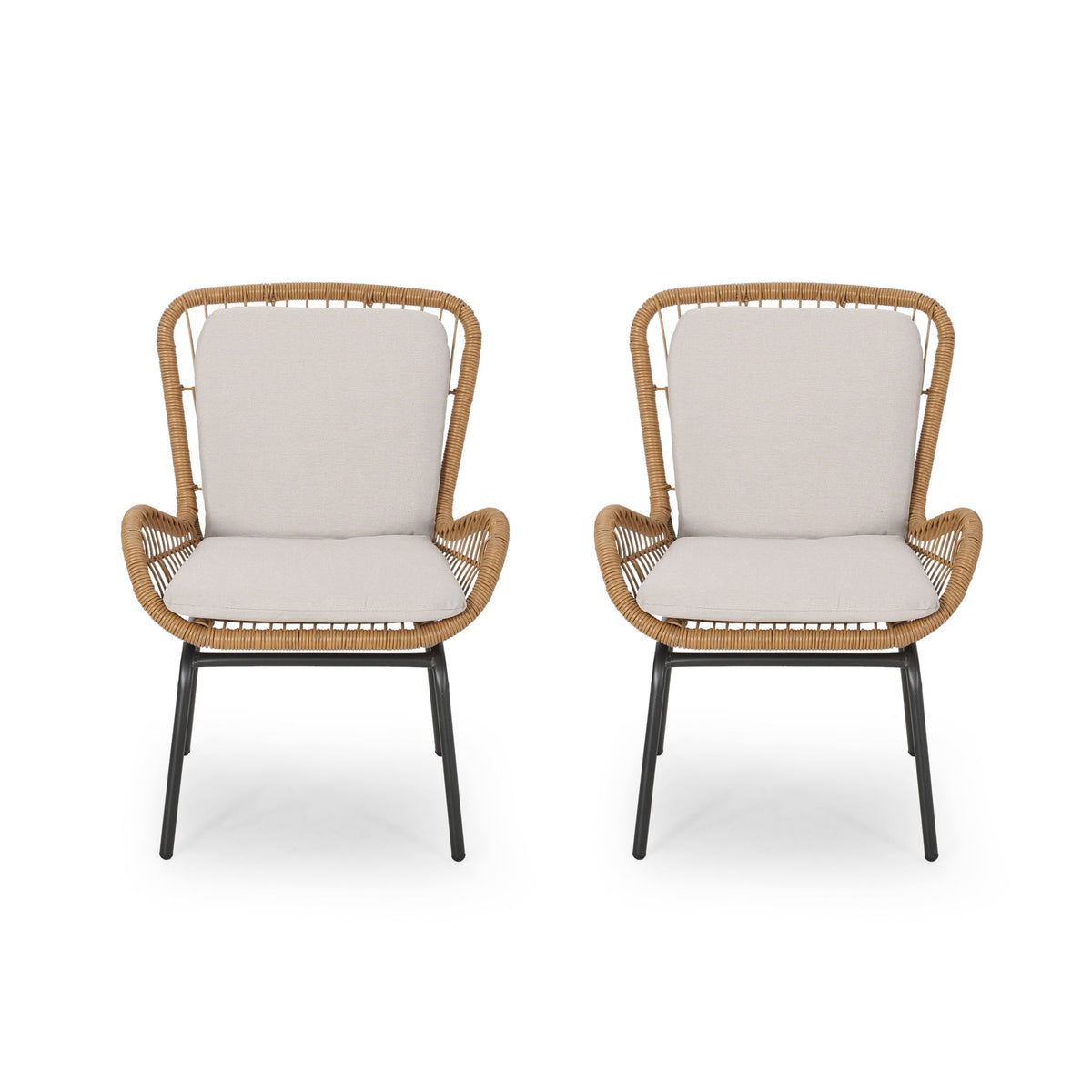 Outdoor Wicker Club Chair With Cushions (Set of 2)