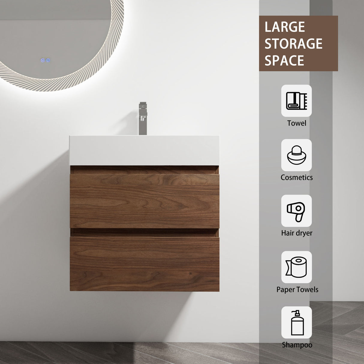 Wall Mounted Bathroom Vanity And Sink, 2 Soft Close Drawers