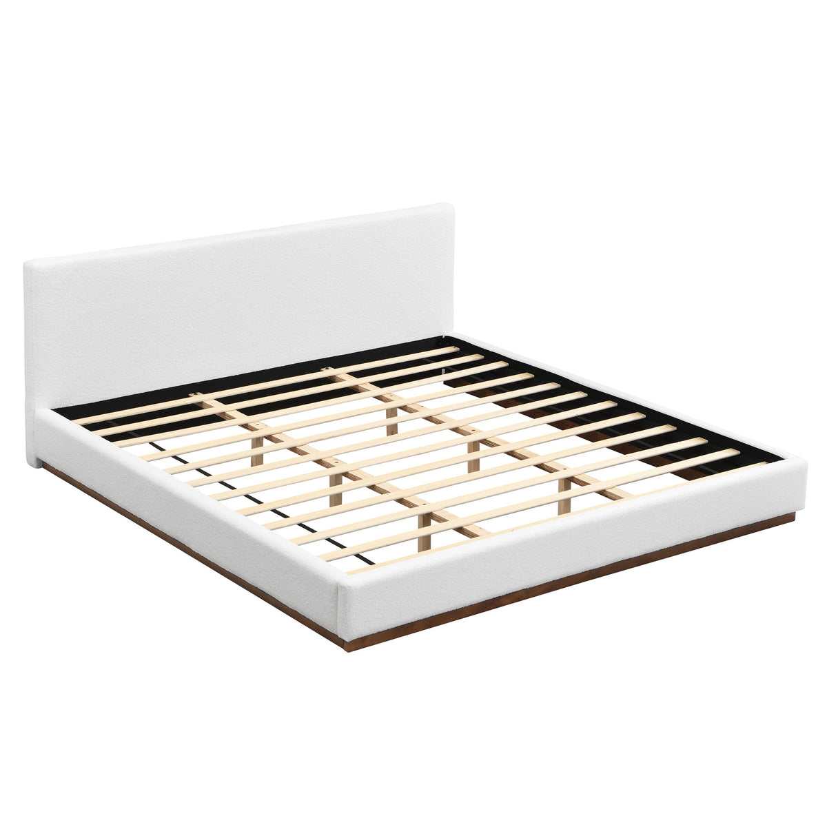 King Size Upholstered Bed With Solid Base Frame - White