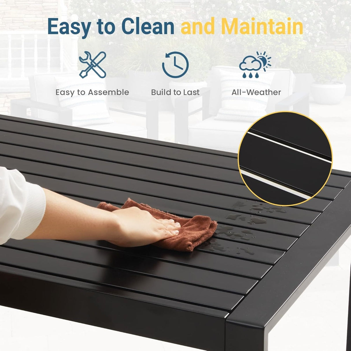 All-Weather Outdoor Coffee Table With Wood-Look Top