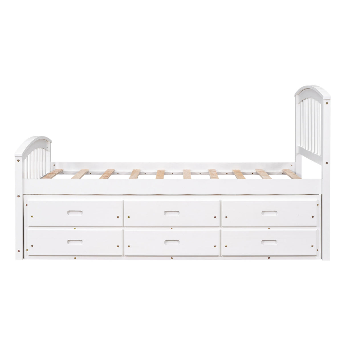 Twin Size Platform Storage Bed Solid Wood Bed With 6 Drawers - White