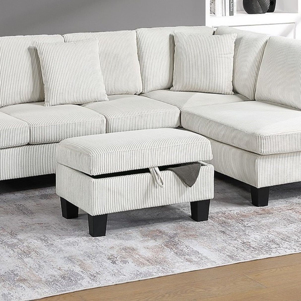 Sectional Sofa With Storage Ottoman And Pillows