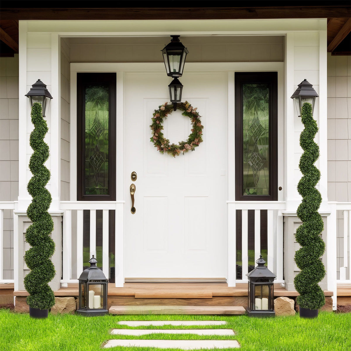 Topiary Bonsai Artificial Spiral Tree Plant Outdoor UV Resistant Plastic Boxwood - Green