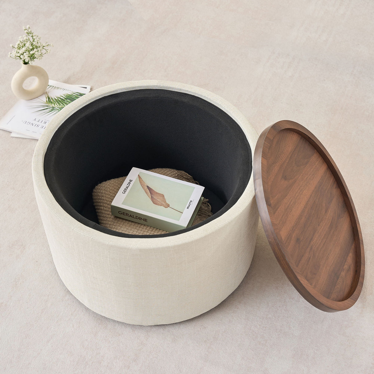 Nesting Ottomans, Round Coffee Table & Bench With Tray (Set of 2)