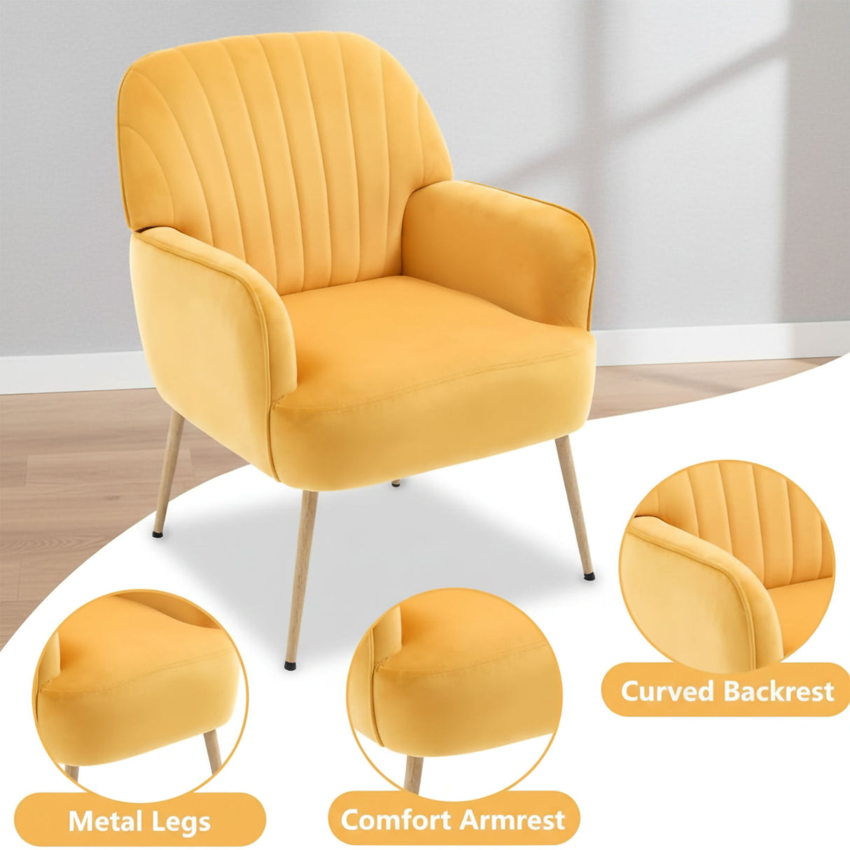 Accent Upholstered Armchair For Living Room - Yellow