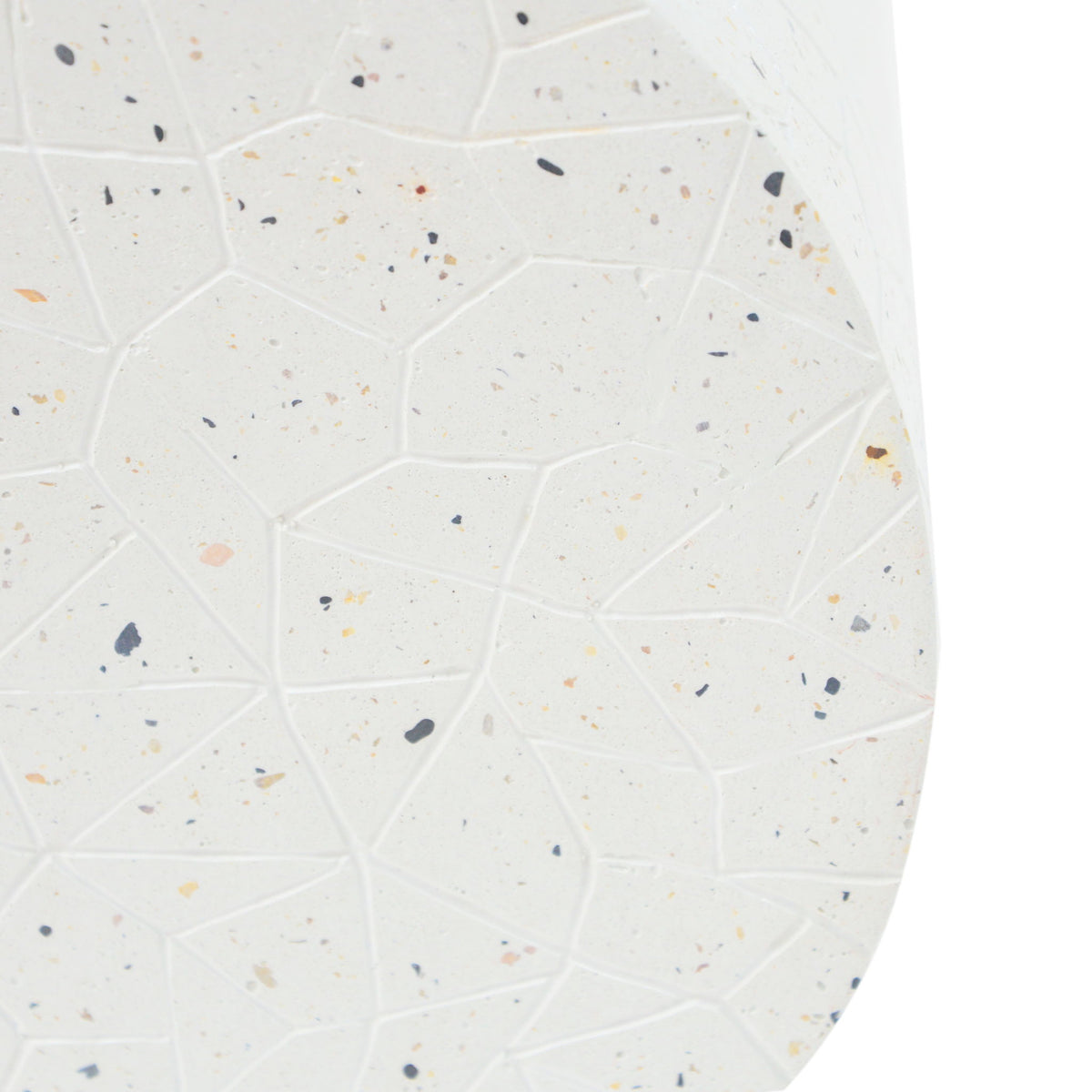 Outdoor Terrazzo Concrete Drum End Table, Living Room Accent Table - White Terrazzo