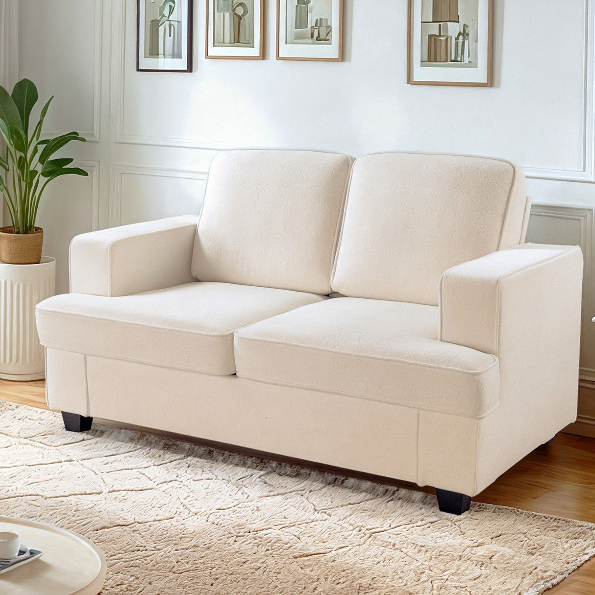 Modern Loveseat, Comfortable 2 Seater Couch With Deep Seating, Loose Back Cushions, Wide Arms