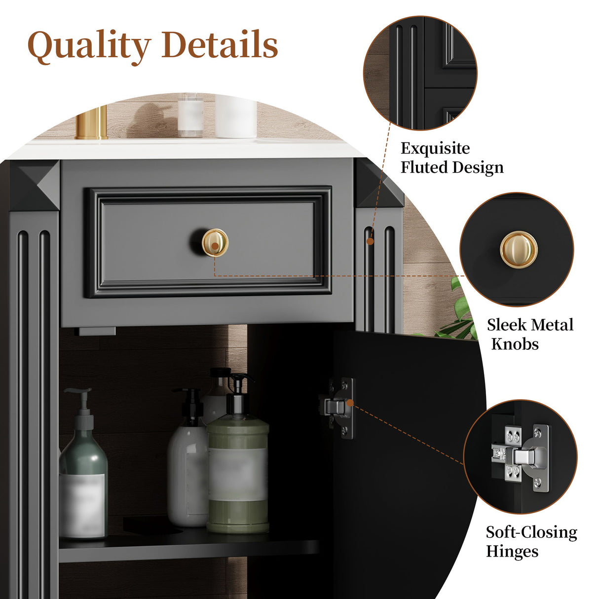 Bathroom Vanity With Sink, Soft-Closing Door, Adjustable Shelf