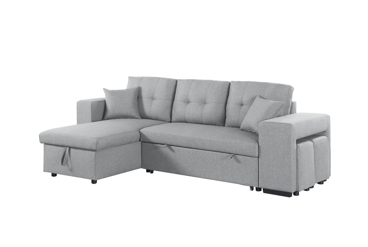 Daniel - Upholstered Reversible Sectional With Pull Out Loveseat - Light Gray
