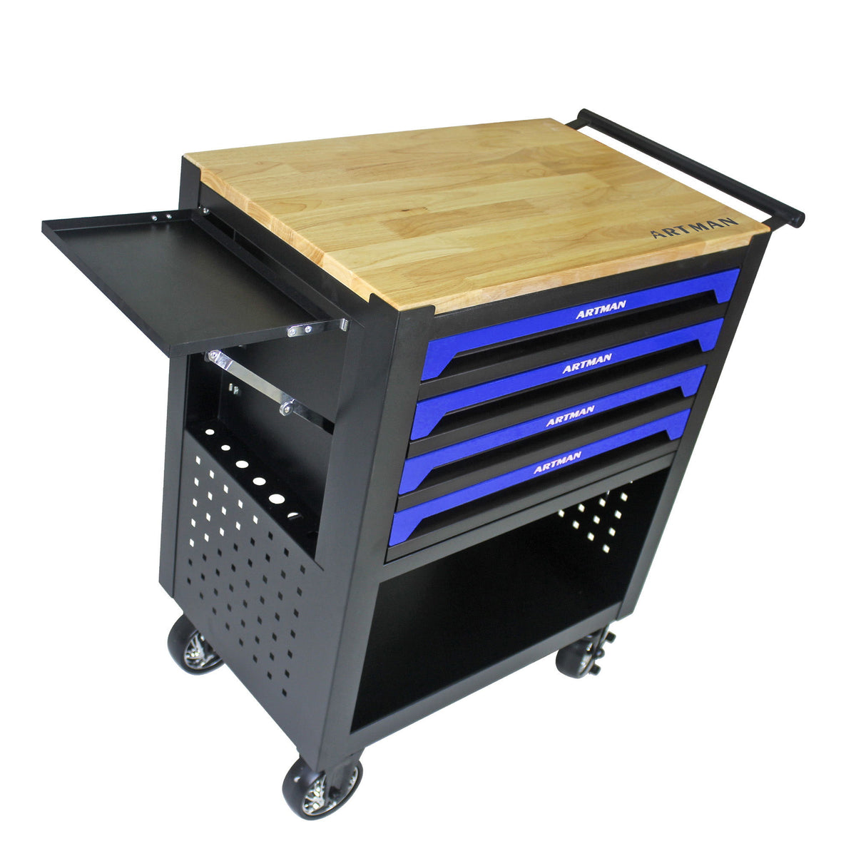 4 Drawers Multifunctional Tool Cart With Wheels And Wooden Top