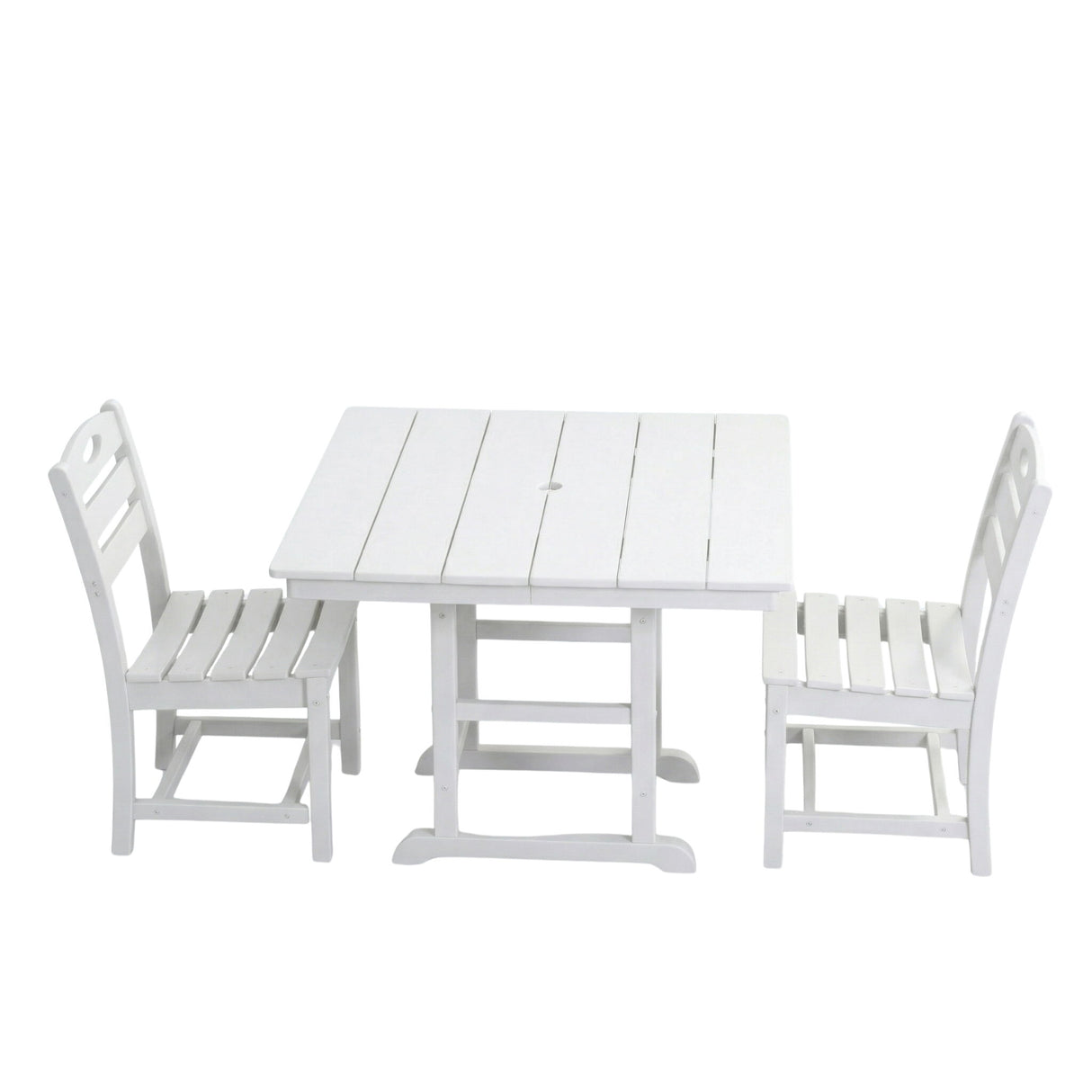 Outdoor Patio Dining Set, Square Table With Umbrella Hole And Armless Chairs