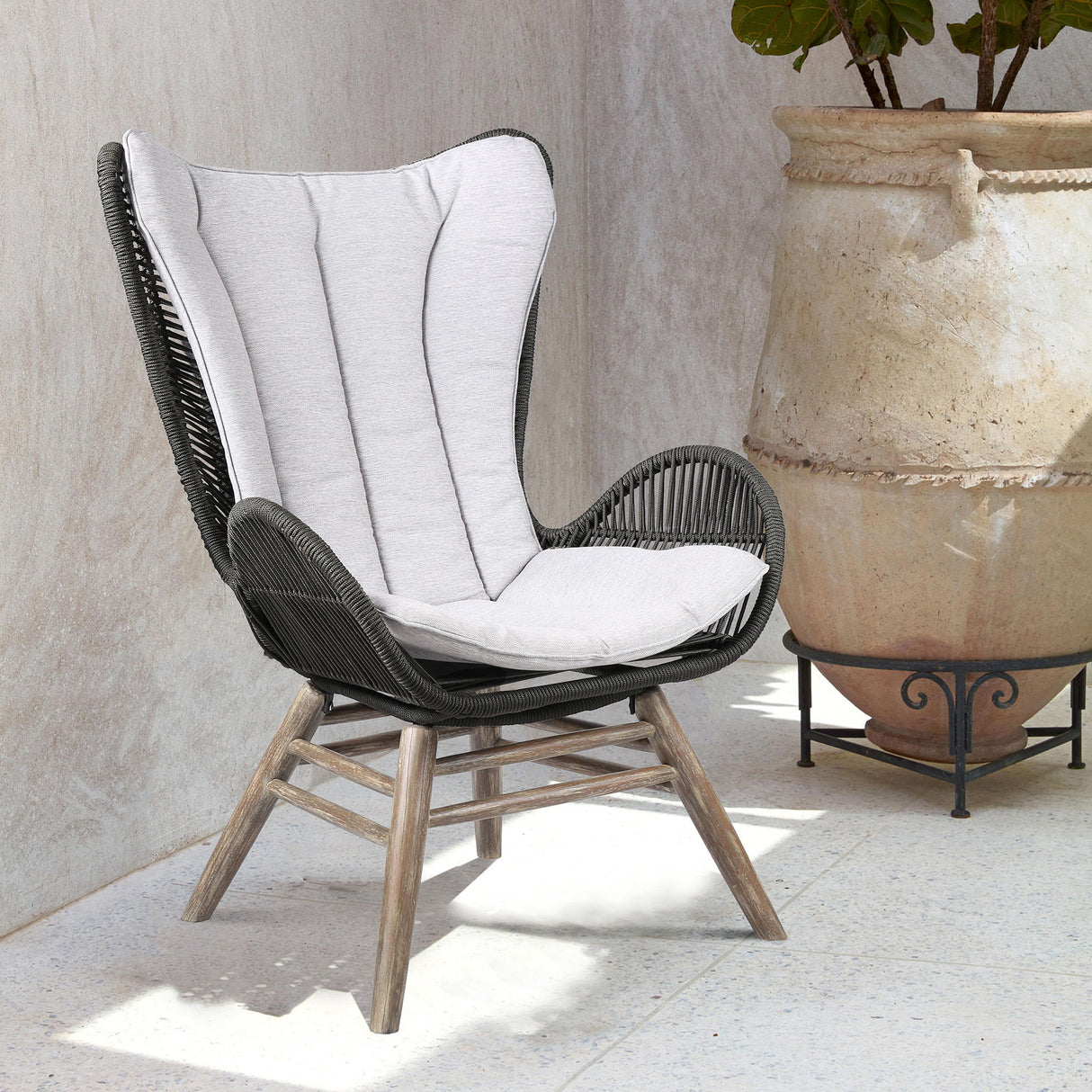 King - Indoor / Outdoor Lounge Chair And Cushion - Light Eucalyptus / Truffle