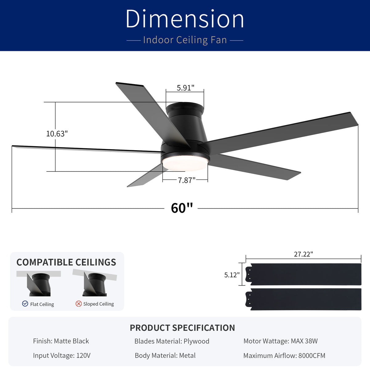 Flush Mount Ceiling Fan With Light