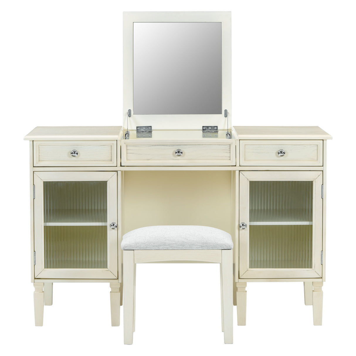 Multi Functional 2 In 1 Vanity Desk With Flip Top Mirror Material - White Oak