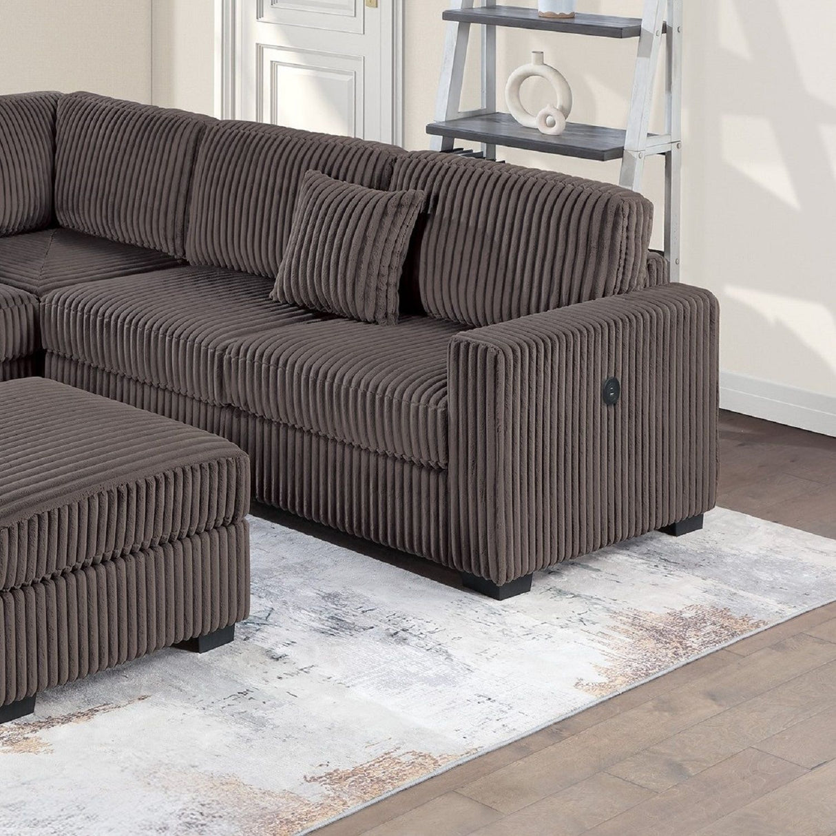 Upholstered L - Shaped 4 Piece Sectional Set With USB, Cocktail Ottoman