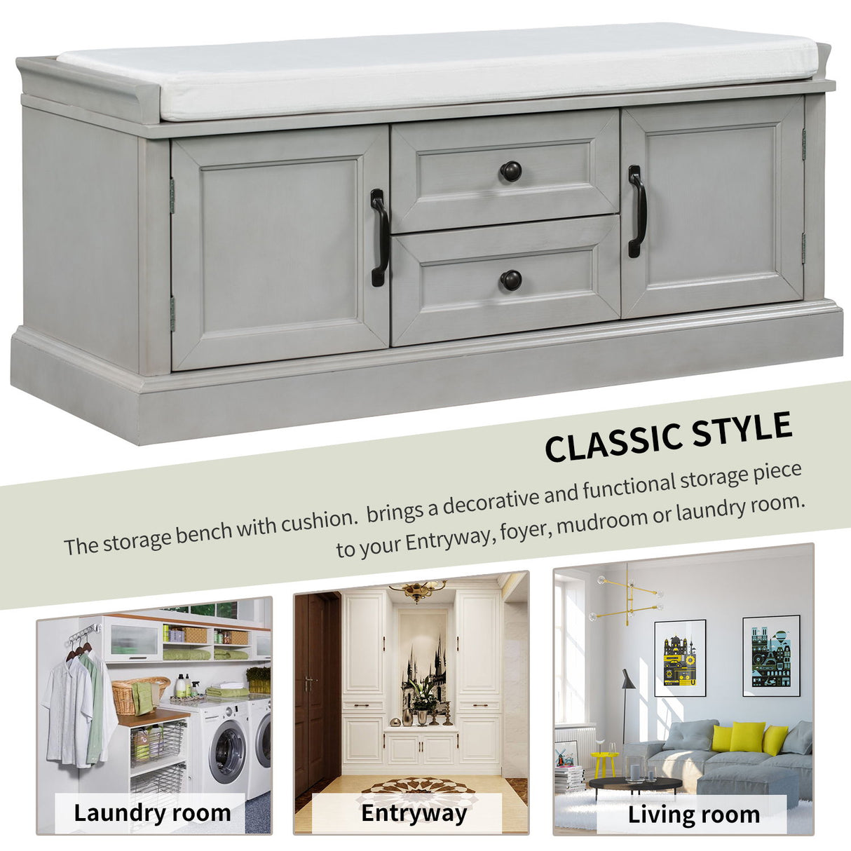 Hearth & Haven Daisy - Storage Bench With 2 Drawers And 2 Cabinets