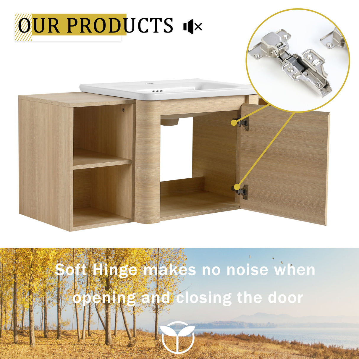 Wall Mounted Bathroom Vanity With Sink, Storage Shelves & Soft Close Door