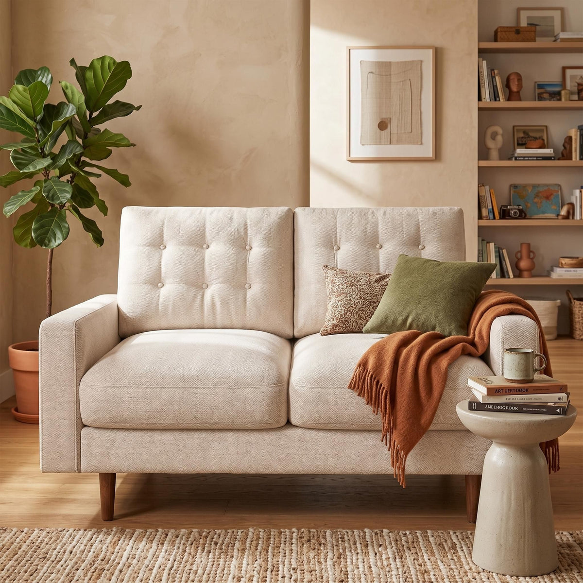 Loveseat Sofa, Tufted Back Upholstered 2 Seat Couch