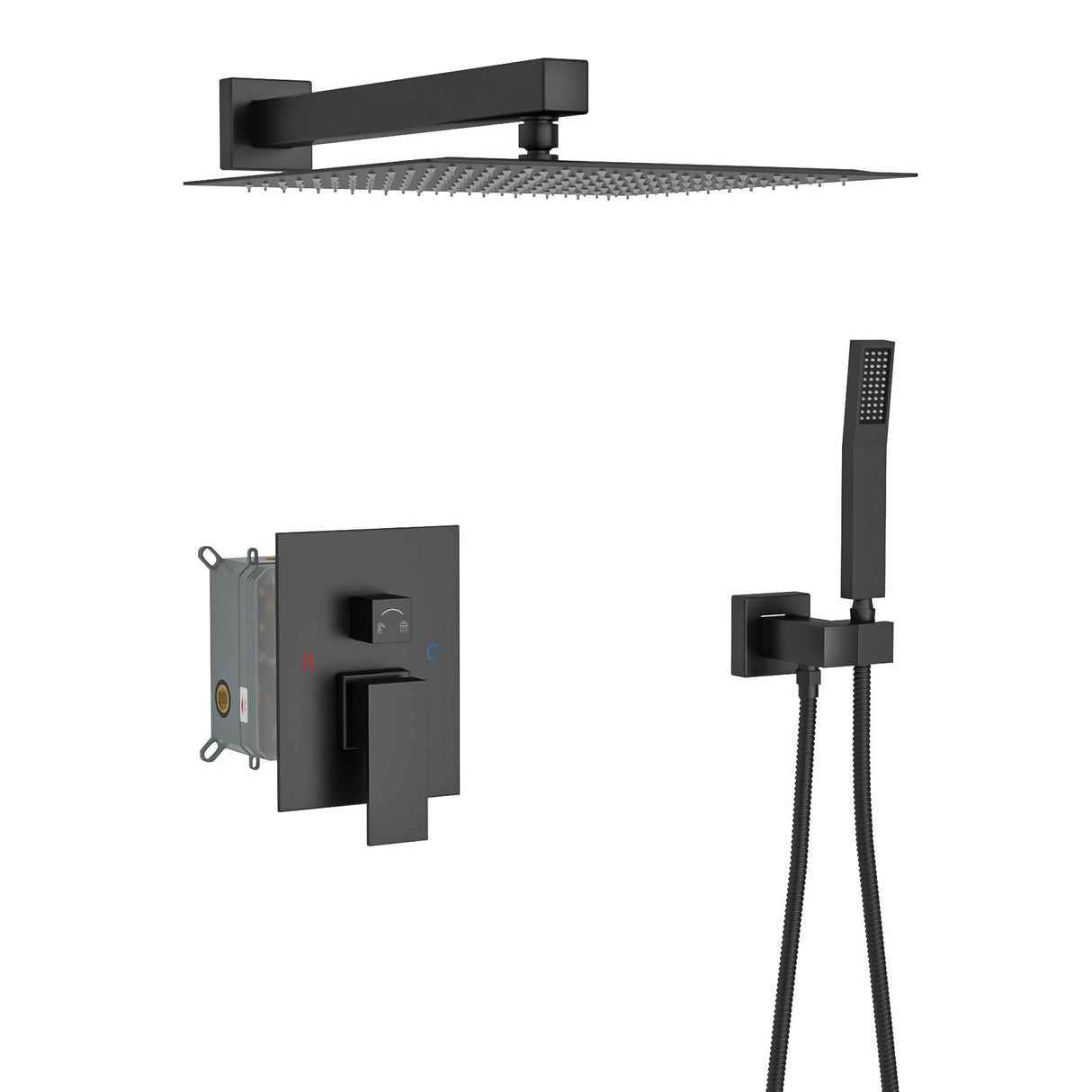 10" Square Dual Shower Head System Wall Mounted With Rough In Valve Modern Bathroom Fixture
