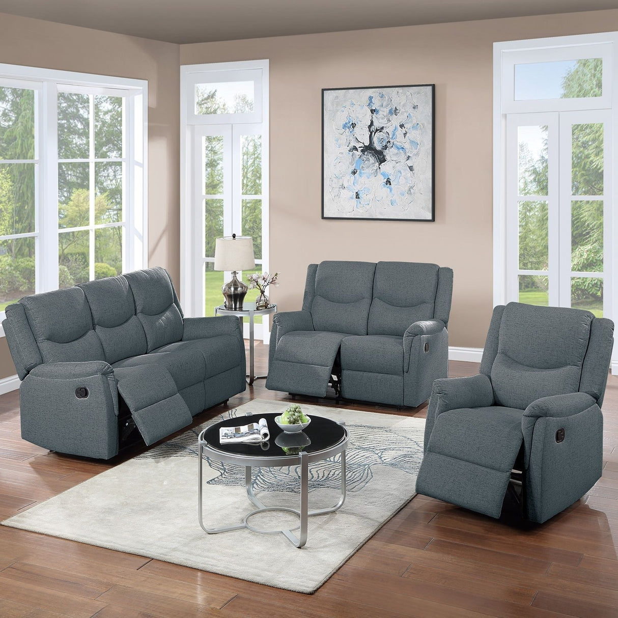Modern Contemporary Style Recliner Sofa With Plush Armrest And Headrest
