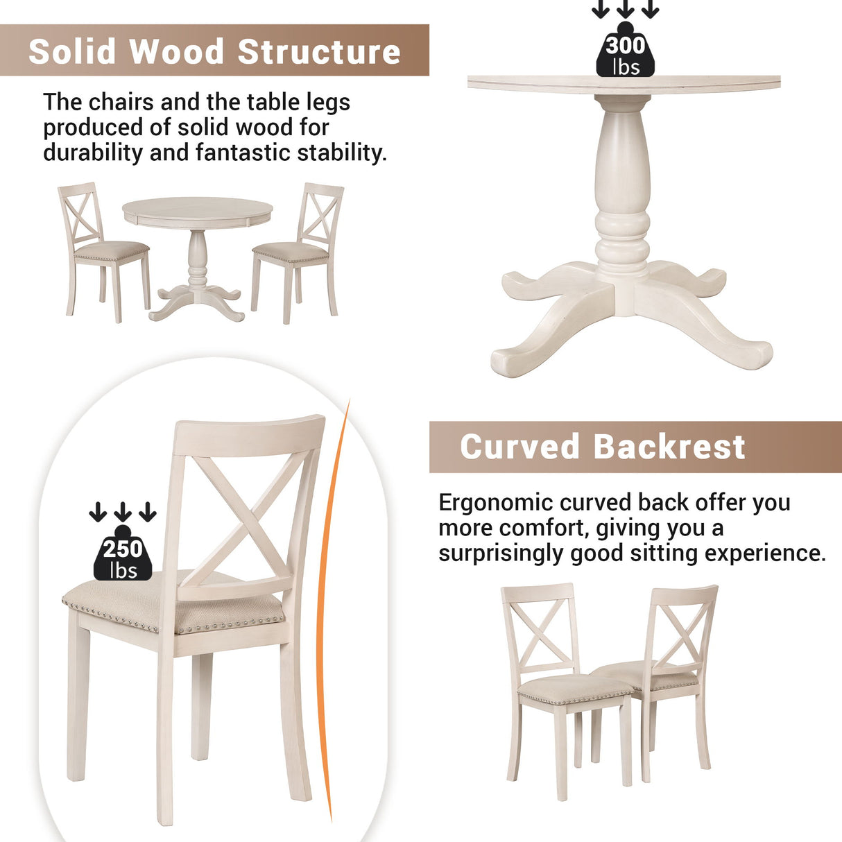 5 Piece Dining Room Set, Table And Chairs Set For 4 Persons