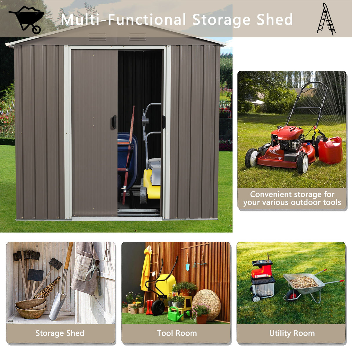 Outdoor Metal Storage Shed Garden Building Heavy Duty 6x4ft Steel