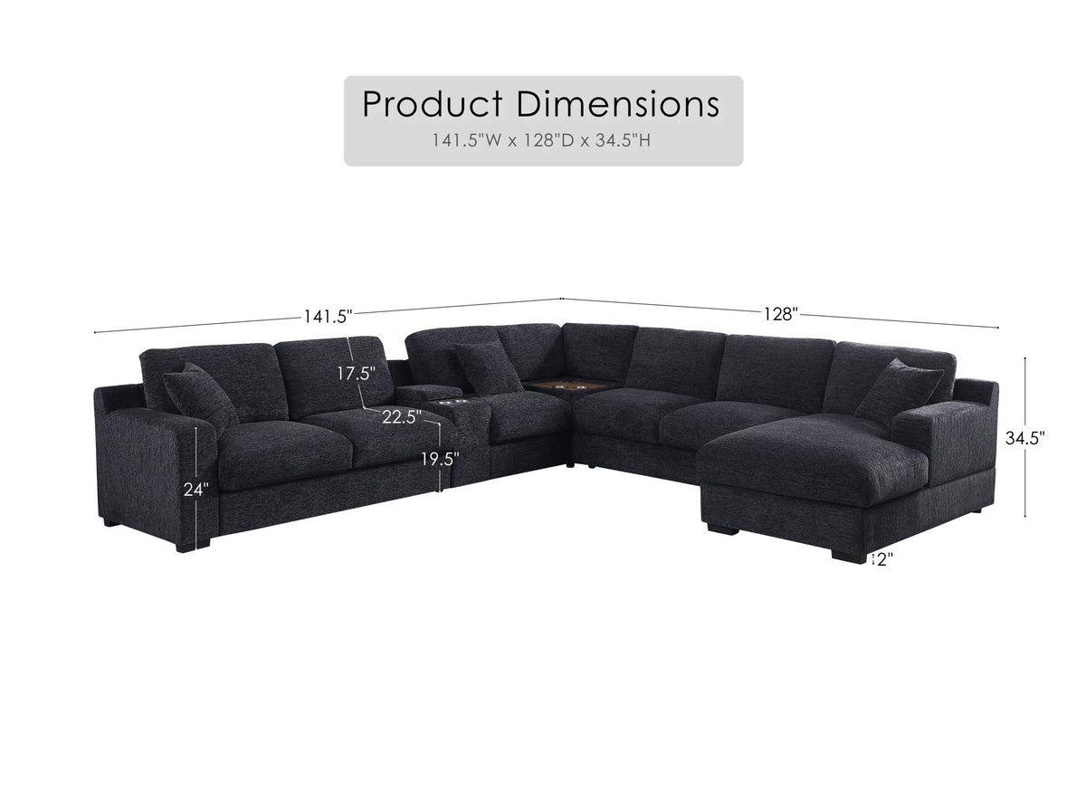 Celine - Fabric Corner Sectional Sofa With Right-Facing Chaise, Cupholders, And Charging Ports