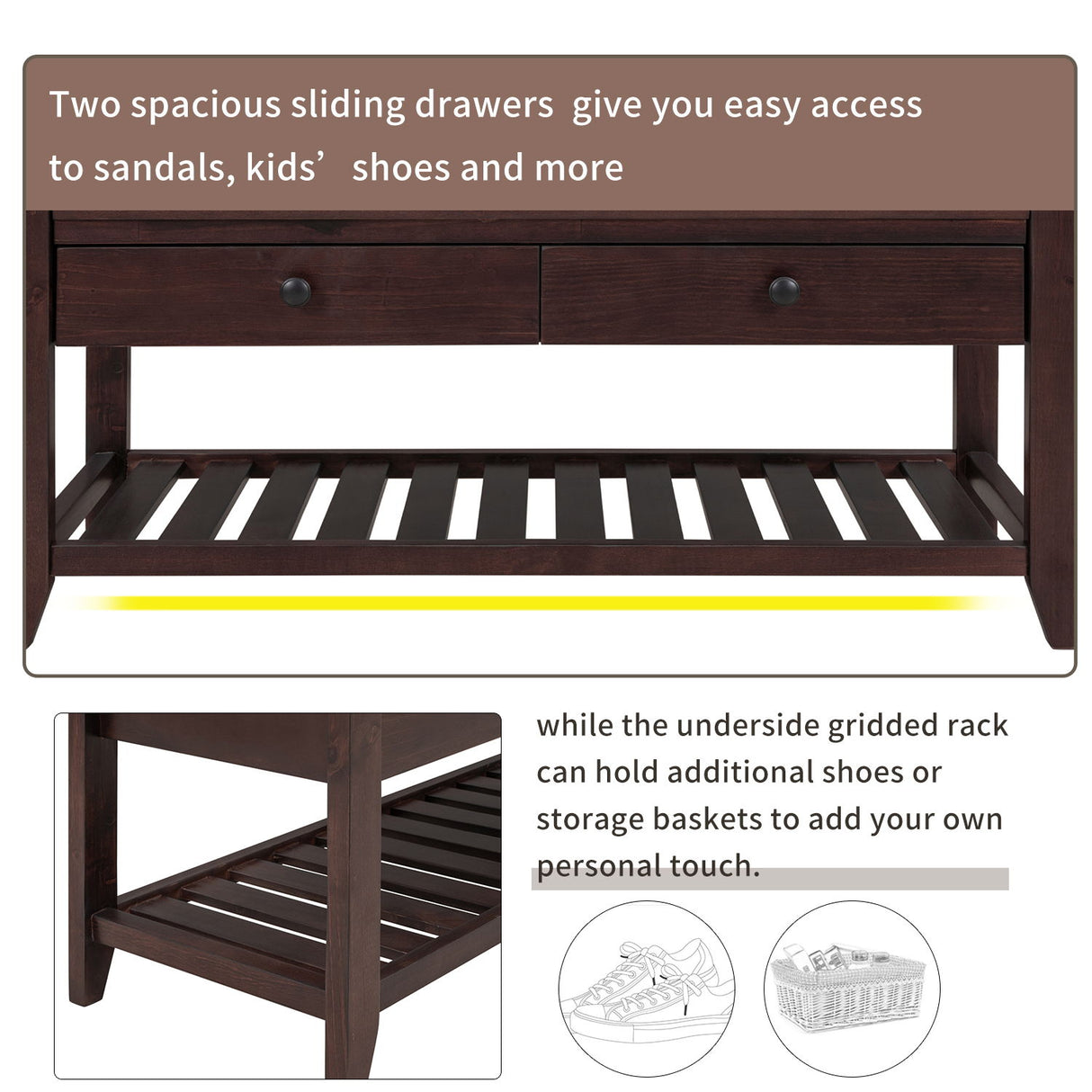 Multipurpose Entryway Shoe Rack With Cushioned Seat And Drawers