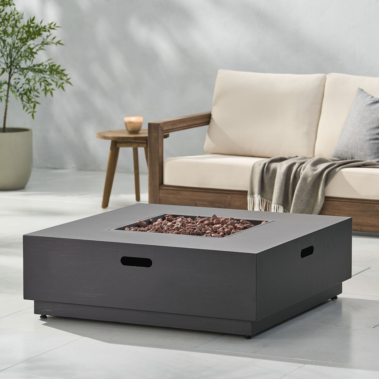 Modern Square Fire Pit Table Outdoor Heater Iron 50000 BTU 39x13in