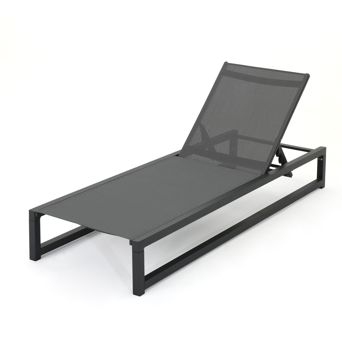 Chaise Lounge (Set of 2), Outdoor Patio Lounge Chairs With 5 Reclining Positions - Black / Gray