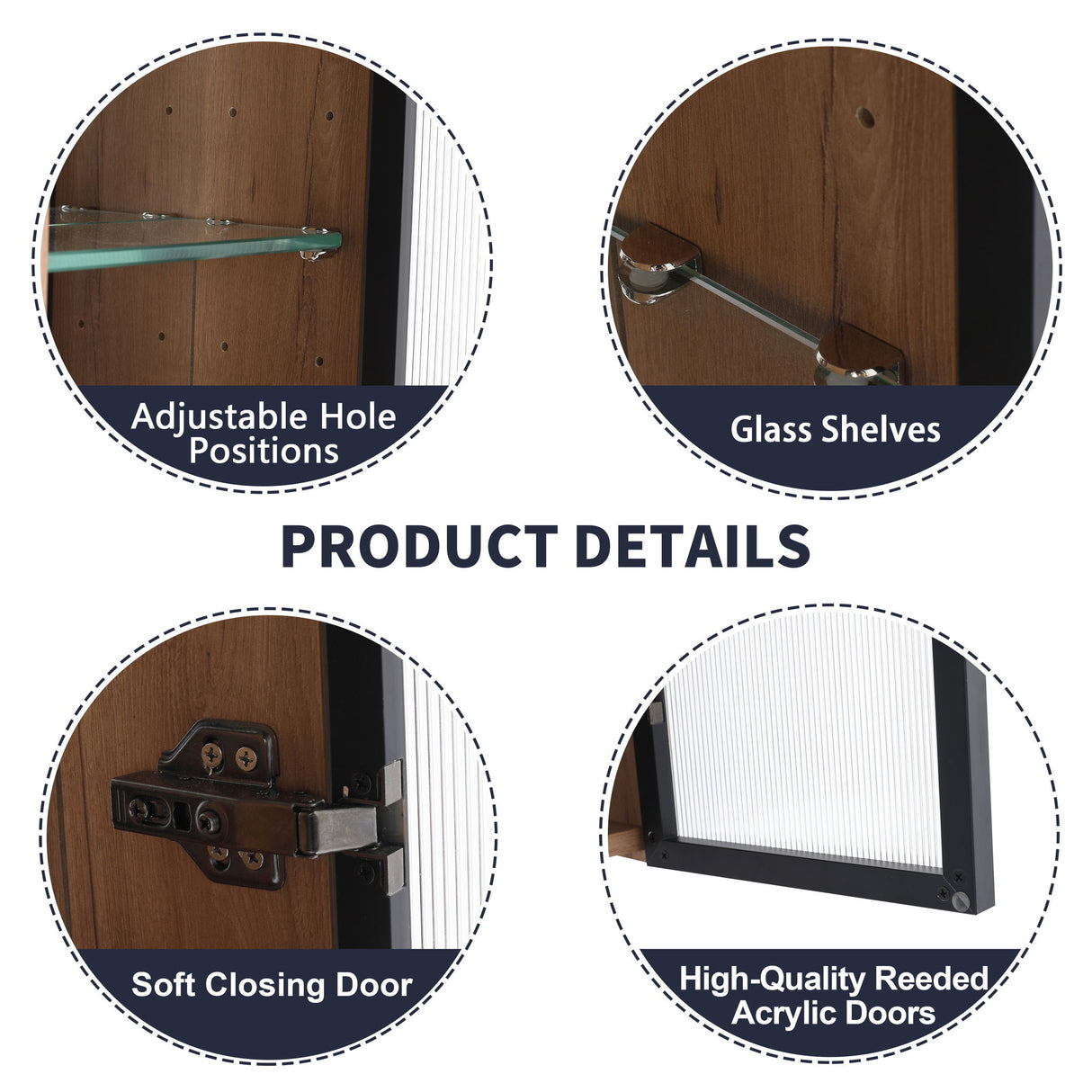 10" Bathroom Wall Mirror Cabinet With Door, Adjustable Shelf - Imitative Oak