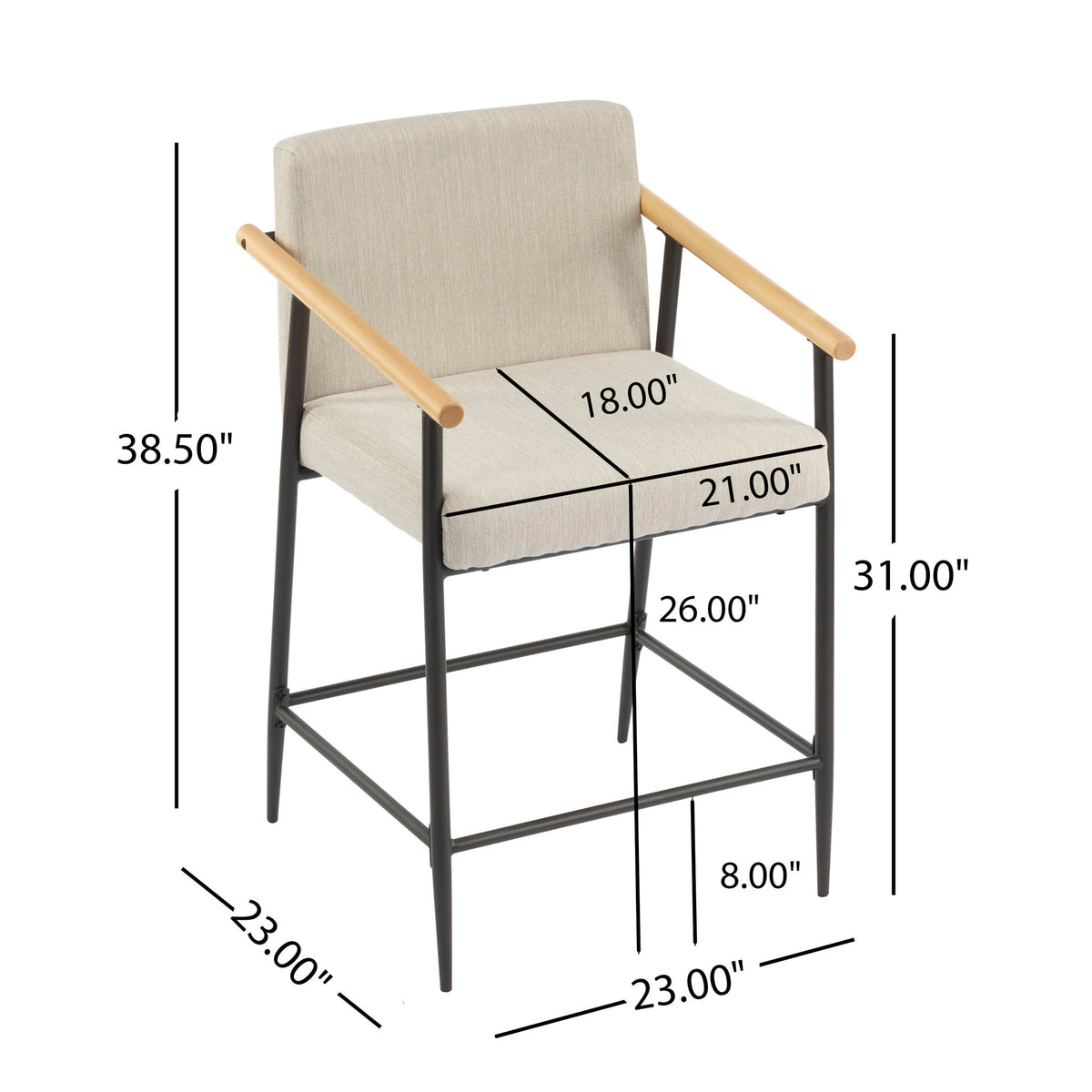 Mid Century Modern Counter Stool Set With Iron Frame