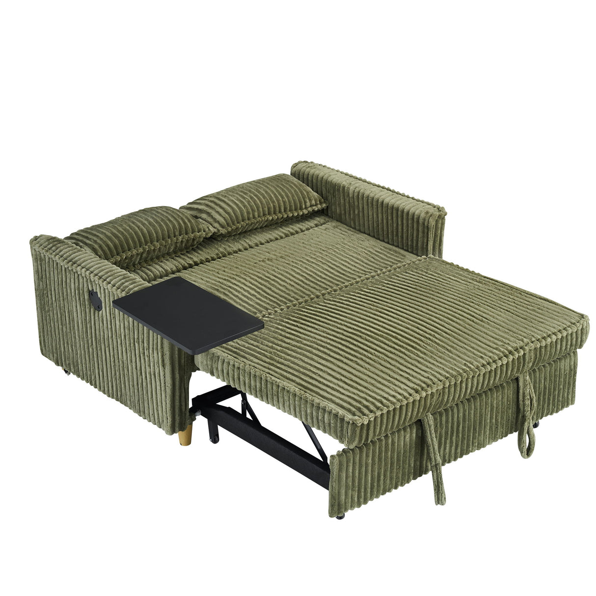 Pull Out Sofa With Movable Tabletop And USB Ports - Green