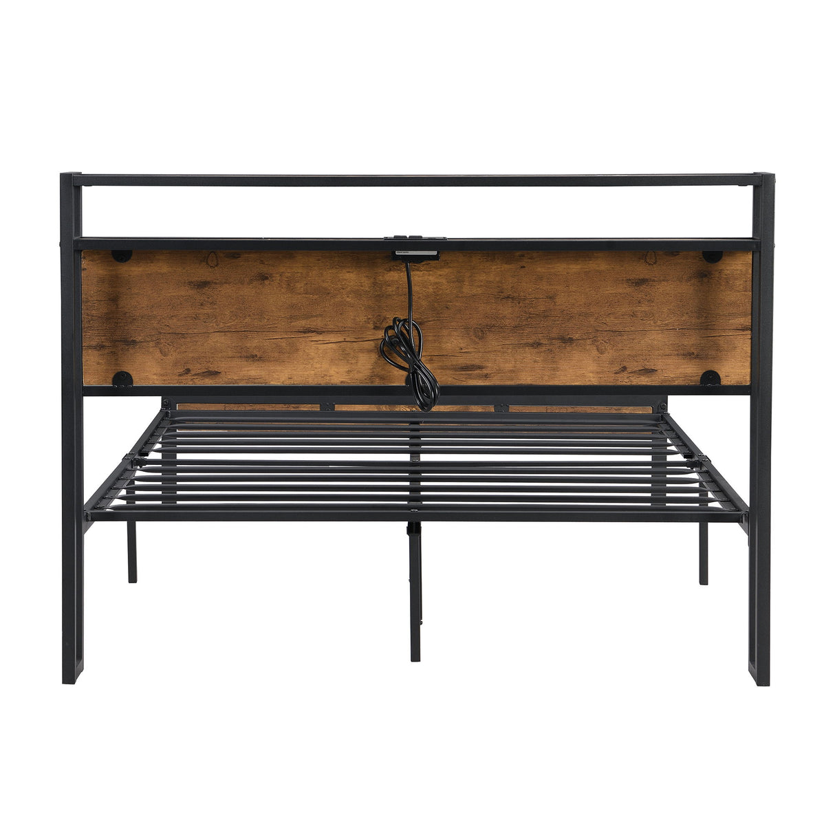Metal Platform Bed Frame With Wooden Headboard And Footboard With USB Liner, No Box Spring Needed, Under Bed Storage