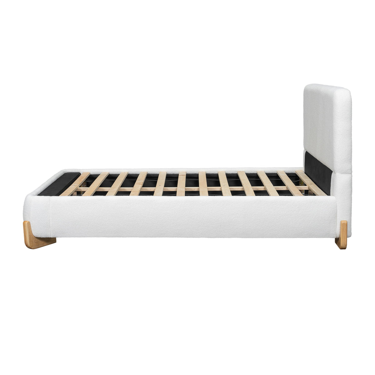 Elegant Boucle Upholstered Bed With Solid Wood Feet