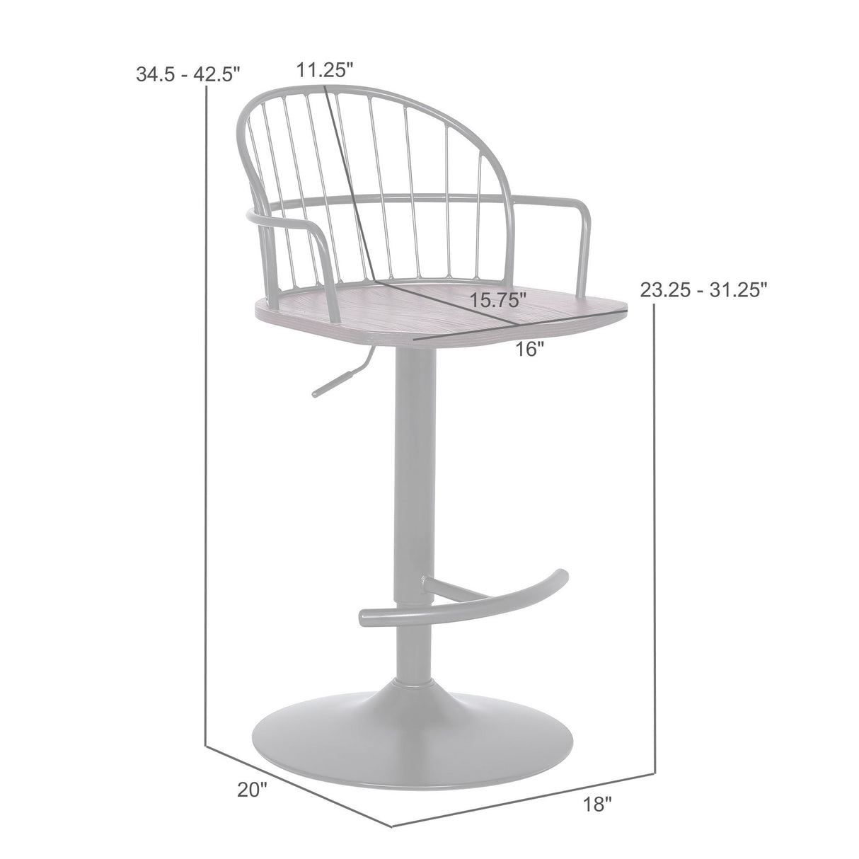 Edward - Adjustable Barstool - Black Powder / Walnut Glazed