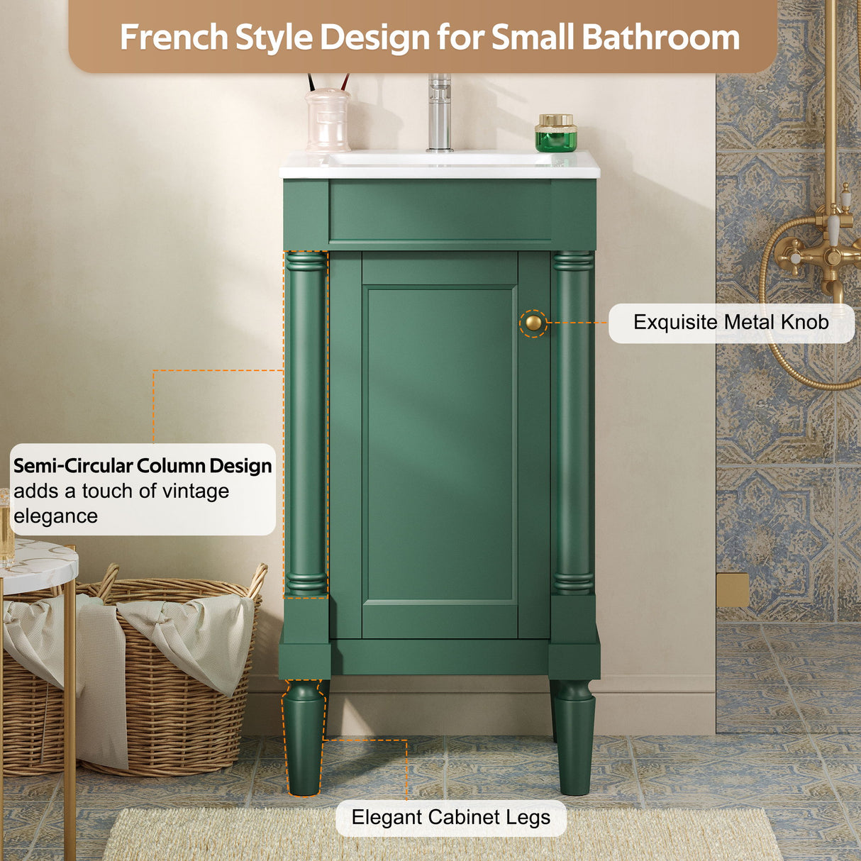 French Style Bathroom Cabinet With Sink, Adjustable Shelf