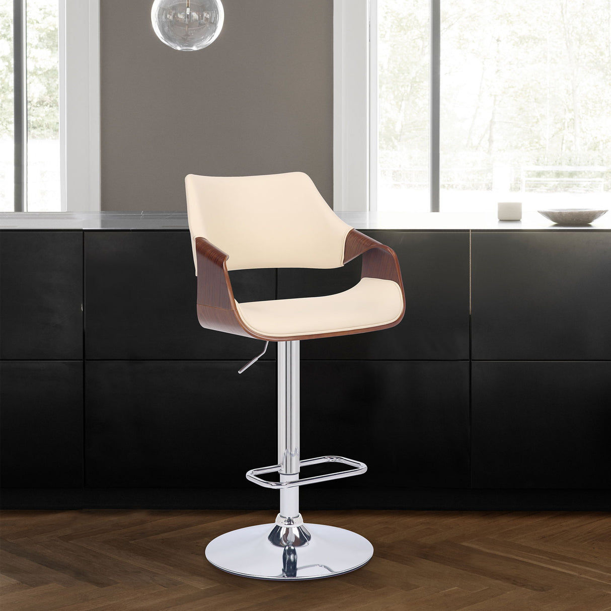 Aspen - Adjustable Swivel Bar Stool With Chrome Base - Cream / Walnut