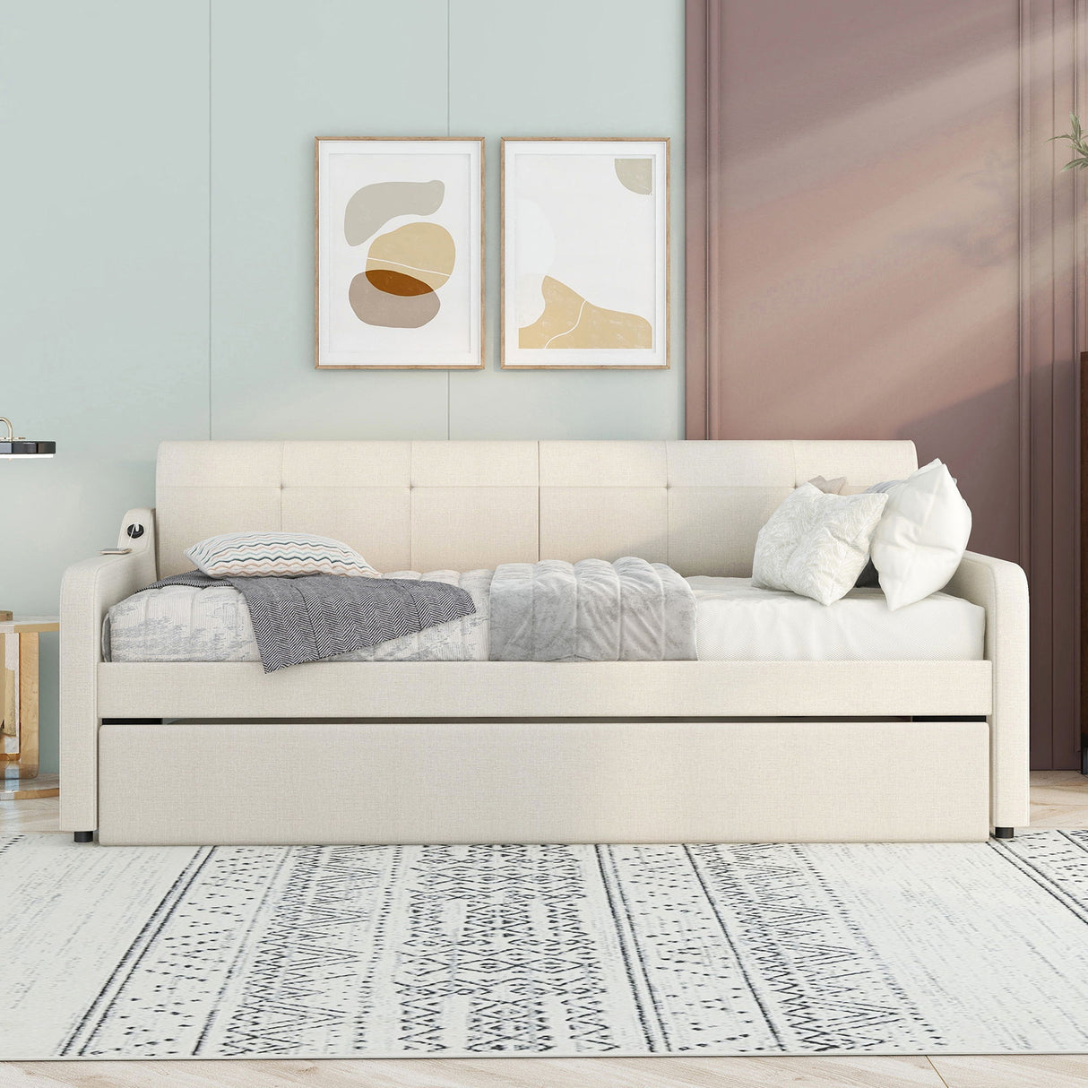 Upholstered Daybed With Trundle And USB Charging