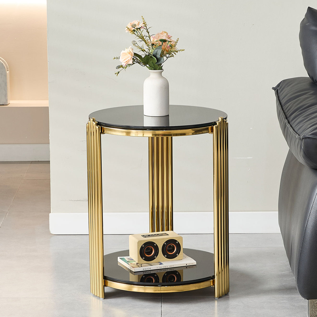 Round Table With Double Layer Storage