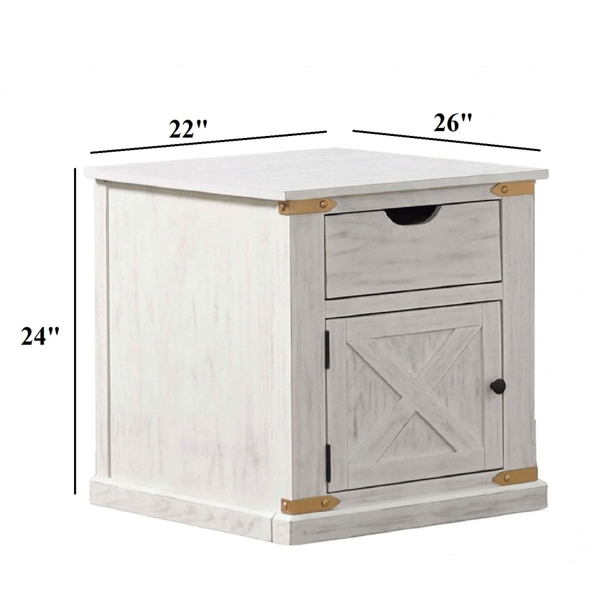 End Table With Storage Drawer And Shelves - Antique White / Gold